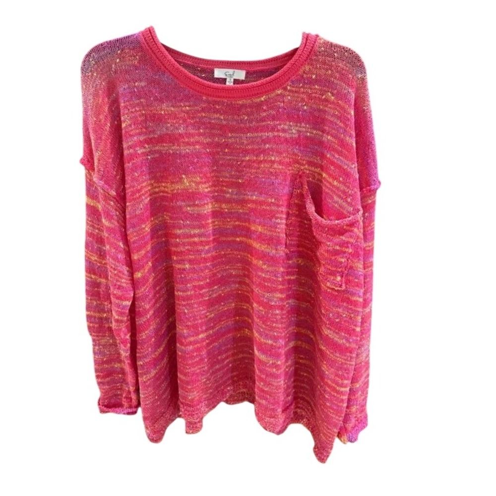 Easel Pink Space Dye Oversized Knit Sweater Small Boho Boxy Drop Shoulder